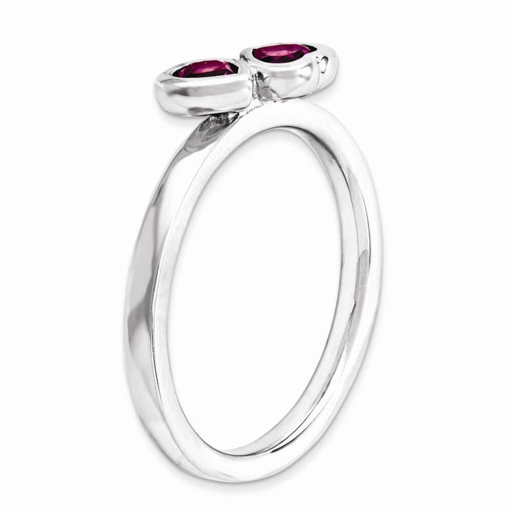 Sterling Silver Stackable Double Heart Rhodolite Garnet Ring, Size 10 - Picture 3 of 5